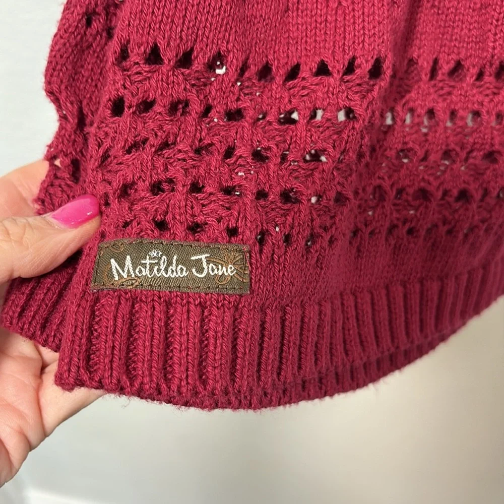 Matilda Jane Open Weave Cotton Blend Midi Knit Cardigan Cherry Red Sz Medium B91